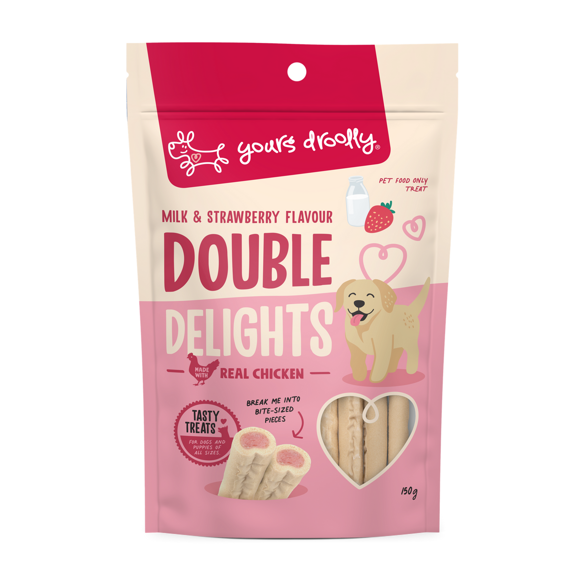 Yours Drooly Double Delight Milk and Strawberry 150g